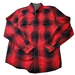 Woolrich Mens Medium‎ Black Red Plaid Cotton Flannel Western Button Down Shirt